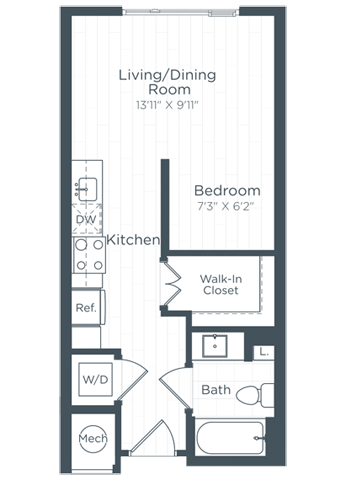 Floor plan for studio, 1 bath, 468 sqft